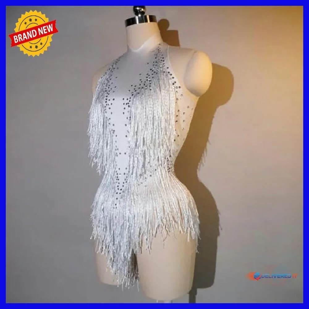 Sparkly Rhinestone Bodysuit Sleeveless Zipper Back Stretchy Dance Costume